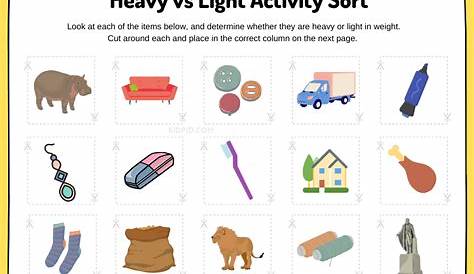 heavy vs light worksheet kindergarten