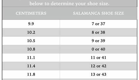 Copy of Shoe Size Chart — Salamanca Custom Made Tango Shoes