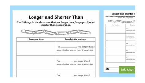 shorter longer worksheet grade 1