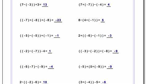 order of operations with negative numbers worksheet