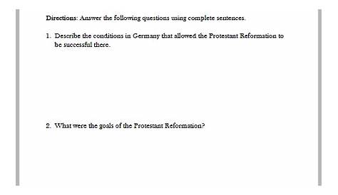 protestant reformation worksheet answer key