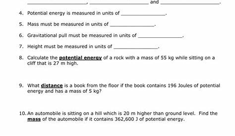kinetic and potential energy worksheets answer key