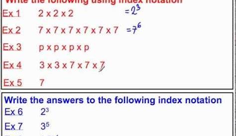 Index Notation Year 7 Worksheet