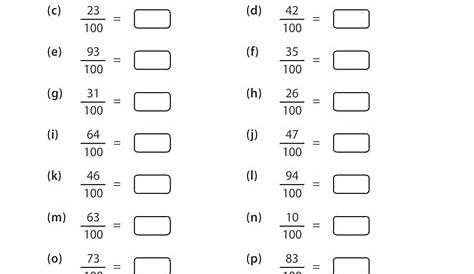 Expressing Fractions as Decimals (Hundredths) | Decimals worksheets