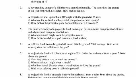 projectile motion worksheets answer key
