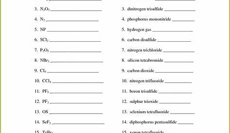 Covalent Compounds Worksheet Formula Writing And Naming Answer Key