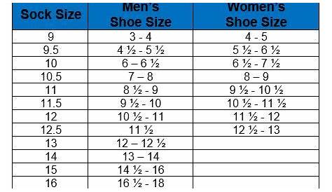 women's sock sizes chart
