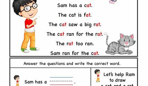Kindergarten Worksheets - At Word Family Reading Comprehension 3FA