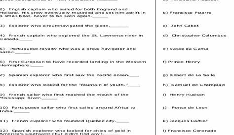 The Age of Discovery And Exploration Worksheet for 7th - 8th Grade