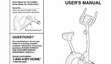 Sears Exercise Bike 83,121,600.00 User manual | Manualzz