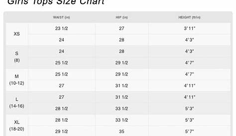 youth xlarge size chart