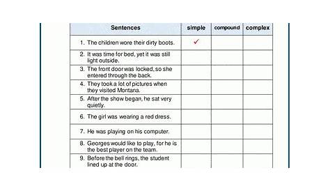 simple complex and compound sentences worksheet