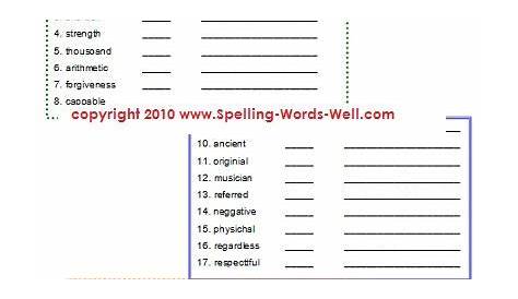 Grade 6 Spelling Words Printable - Words Print