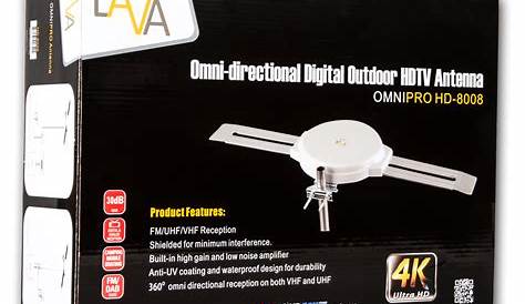 LAVA HD-8008 Amplified TV Antenna Omni Indoor HDTV UHF/VHF/FM W/ Free