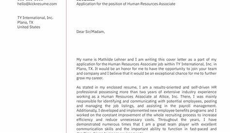 Human Resources Associate Cover Letter Sample | Kickresume
