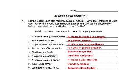 los complementos directos worksheet answers