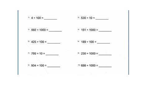 Dividing Decimals By 10 Worksheets - Arthur Hurst's English Worksheets