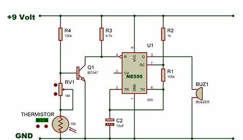 Fire Alarm Circuit Using Thermistor and 555 Timer