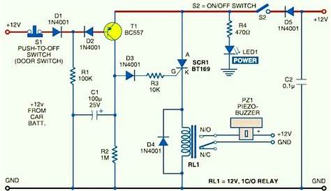 Car Anti-Theft Protection with Buzzer | Electronic Schematic Diagram