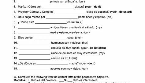 possessive adjectives in french worksheet