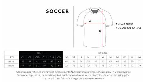 youth soccer uniform size chart