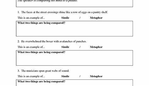 Simile and Metaphor Worksheet 1 | Preview