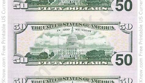Fifty Dollar Bill Template - Back printable pdf download