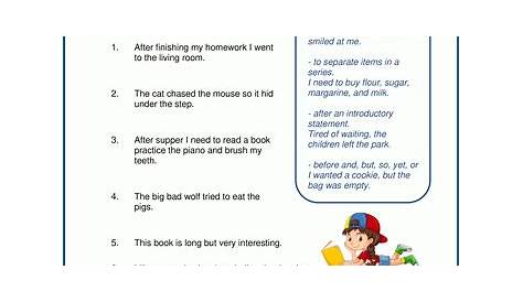 sentences with commas worksheets