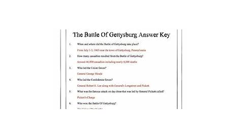 Civil War - The Battle Of Gettysburg Content Sheet, Worksheet & Answer Key