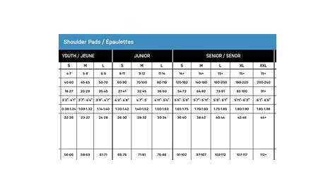 youth shoulder pads size chart