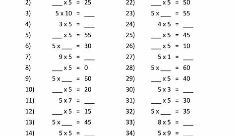 Multiplication 5 Times Table Worksheets | 101 Activity