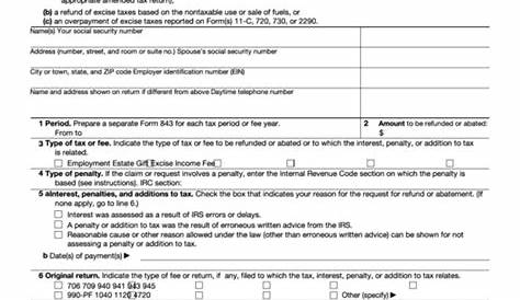 Fillable Form 843 - Claim For Refund And Request For Abatement