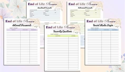 end of life planner worksheet pdf