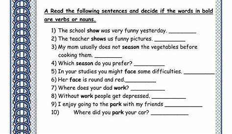 Verbs or nouns worksheet