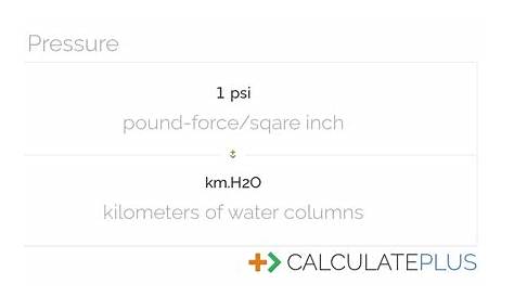 Conversion of psi to kilometers of water columns +> CalculatePlus