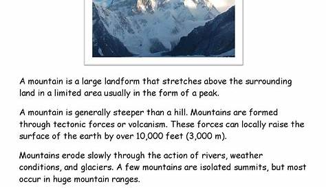mountain language worksheet 3rd grade