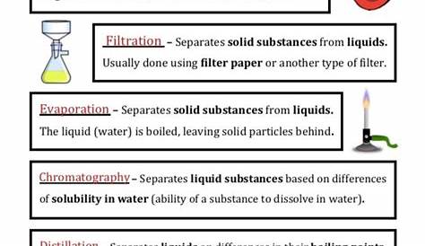 separation of mixtures worksheets