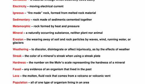 4th Grade Science Vocabulary Words 2012-13