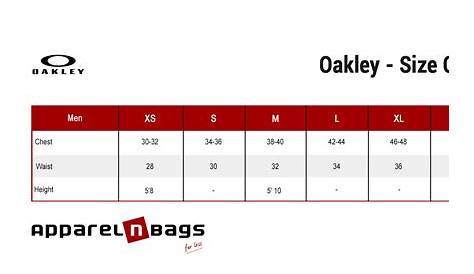 Oakley - Size Chart - ApparelnBags.com