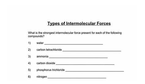 intermolecular forces worksheets