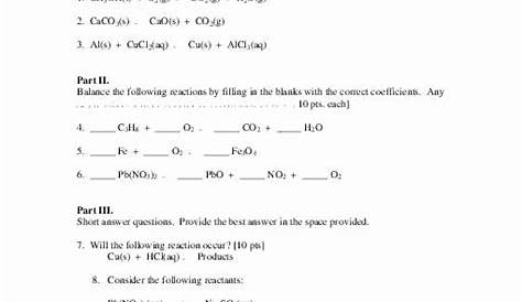 types of reactions worksheet answers pdf