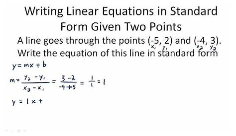 Writing Linear Equations in Standard Form Given Information - Example 2