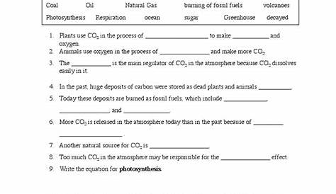 cycles worksheet | Carbon Dioxide | Sulfur