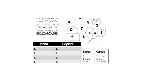 Printable Midwest States And Capitals Worksheet - slideshare
