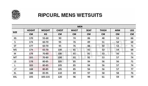 rip curl wetsuit size chart