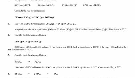 Worksheet #8 Equilibrium Calculations