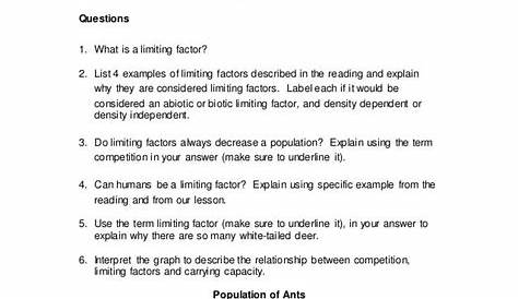 limiting factors worksheet answers