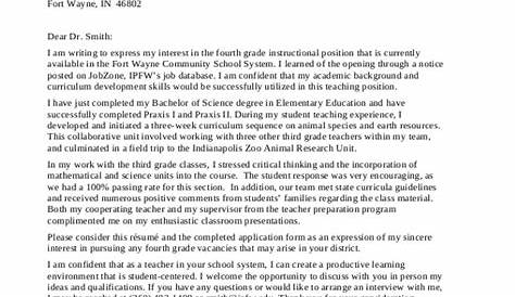 sample of cover letter for teacher job