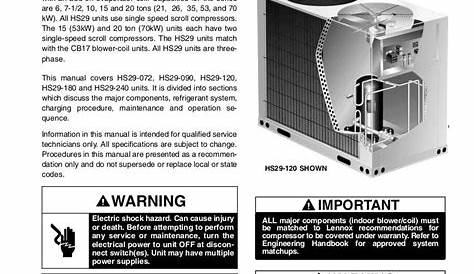 Lennox Air Conditioner Service Manual Model HS29-072-1