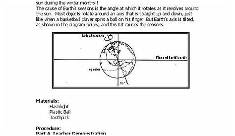 Reasons for the Seasons Worksheet for 10th Grade | Lesson Planet